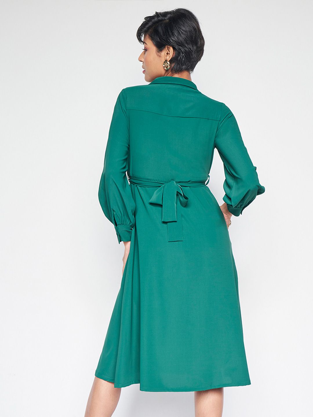 AND Cuffed Sleeves Shirt Midi Dress