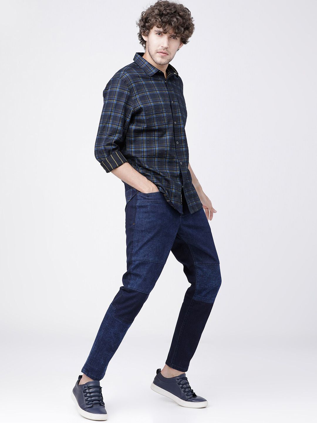 HIGHLANDER Men Navy Blue & Olive Green Slim Fit Striped Reversible Casual Shirt