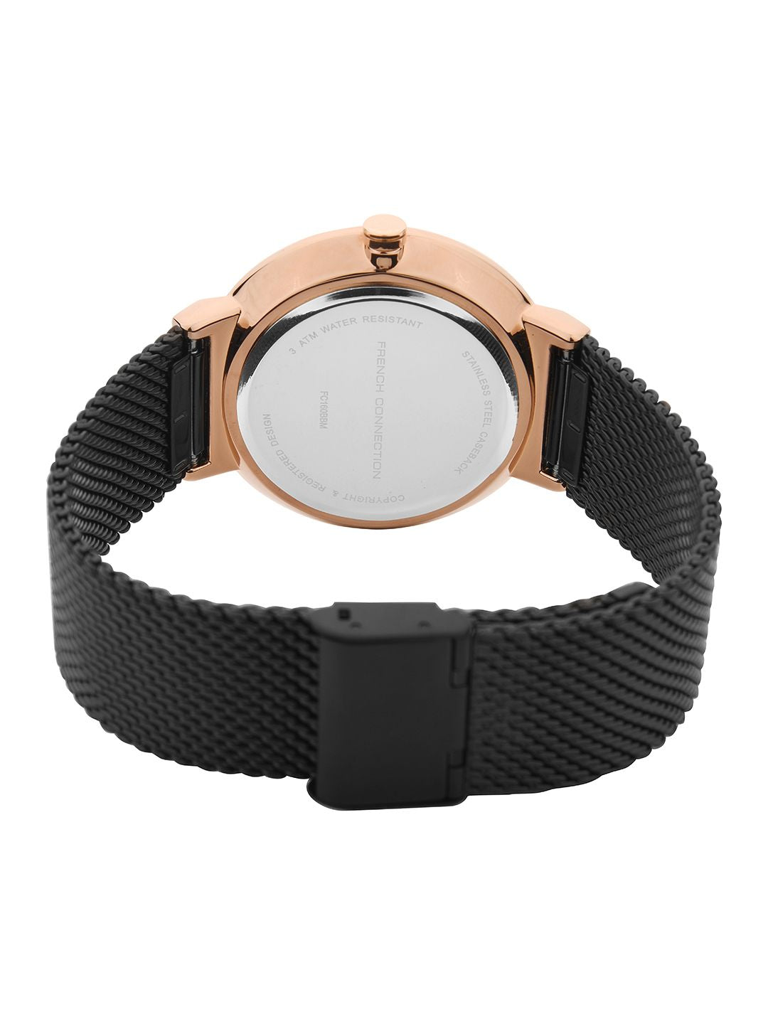 French Connection Men Black & Rose Gold Analogue Watch