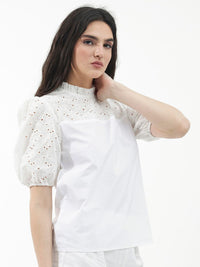 RAREISM Floral Embellished Puff Sleeve Cotton Top
