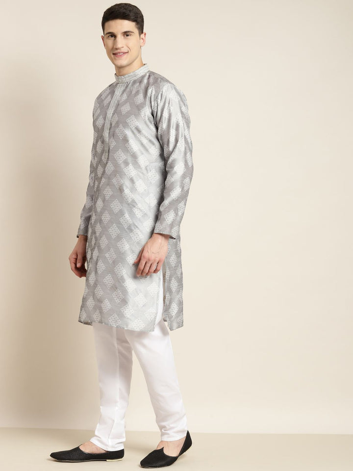 SOJANYA Kurta Motif Etnik Kelabu & Emas Lelaki