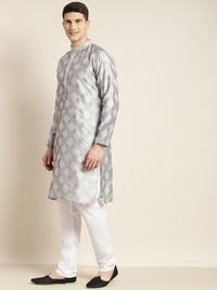 SOJANYA Men Grey & Golden Ethnic Motifs Kurta