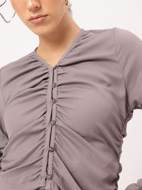 DressBerry Draped Delights Ruched Fitted Top With Thumbholes