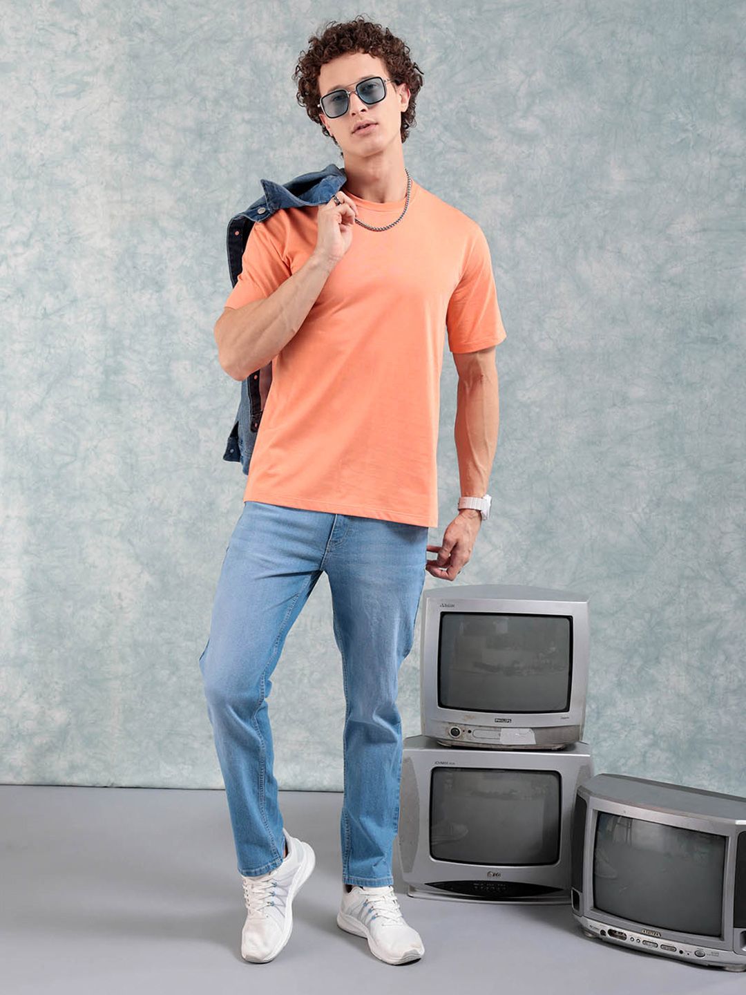 The Indian Garage Co Orange-Coloured Round Neck Short Sleeves Regular T-shirt