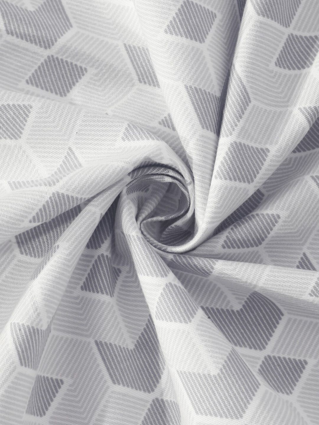 KLOTTHE Grey Geometric Cotton 300 TC Single Fine Bedsheet with a Pillow Cover-87 x 59 inches