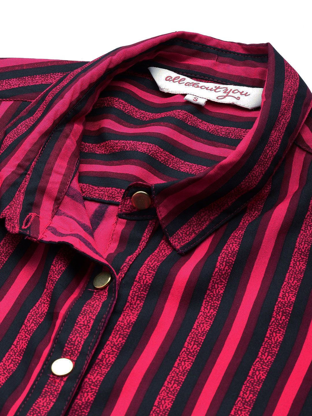 all about you Women Puff Sleeves Spread Collar Striped Casual Shirt
