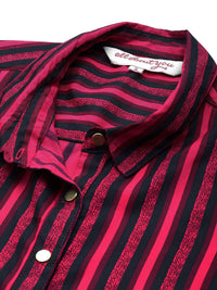 all about you Women Puff Sleeves Spread Collar Striped Casual Shirt
