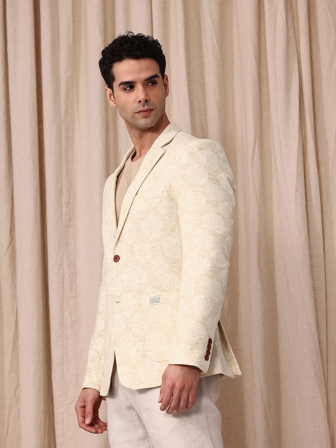 Mr Bowerbird Floral Self Design Notched Lapel Casual Blazer