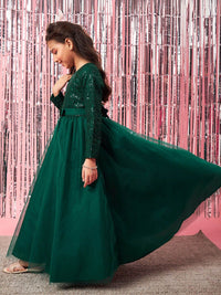 pspeaches Girls Embellished Sequinned Fit & Flare Lace Maxi Dress