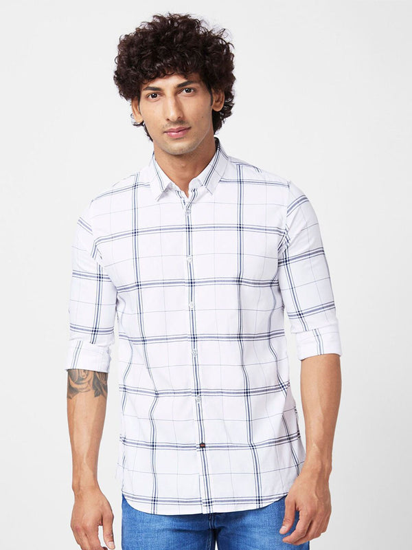 SPYKAR Slim Fit Windowpane Checked Button-Down Collar Cotton Casual Shirt