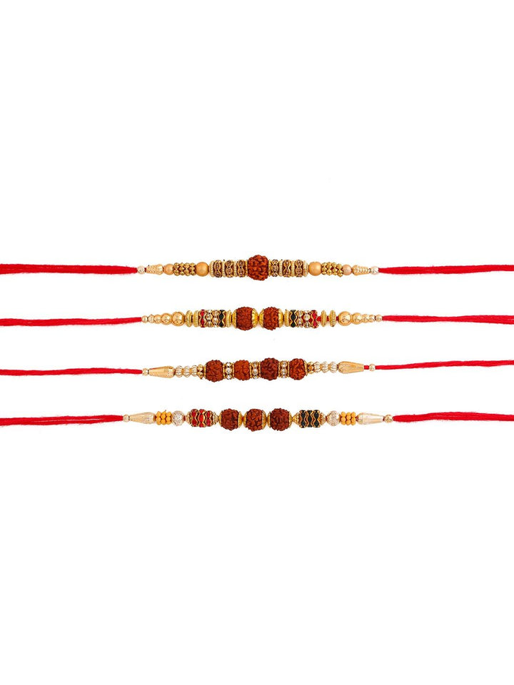 Voylla 4 Pcs Unisex Religious Rudraksha Rakhi Squad with Roli Chaawal Pack
