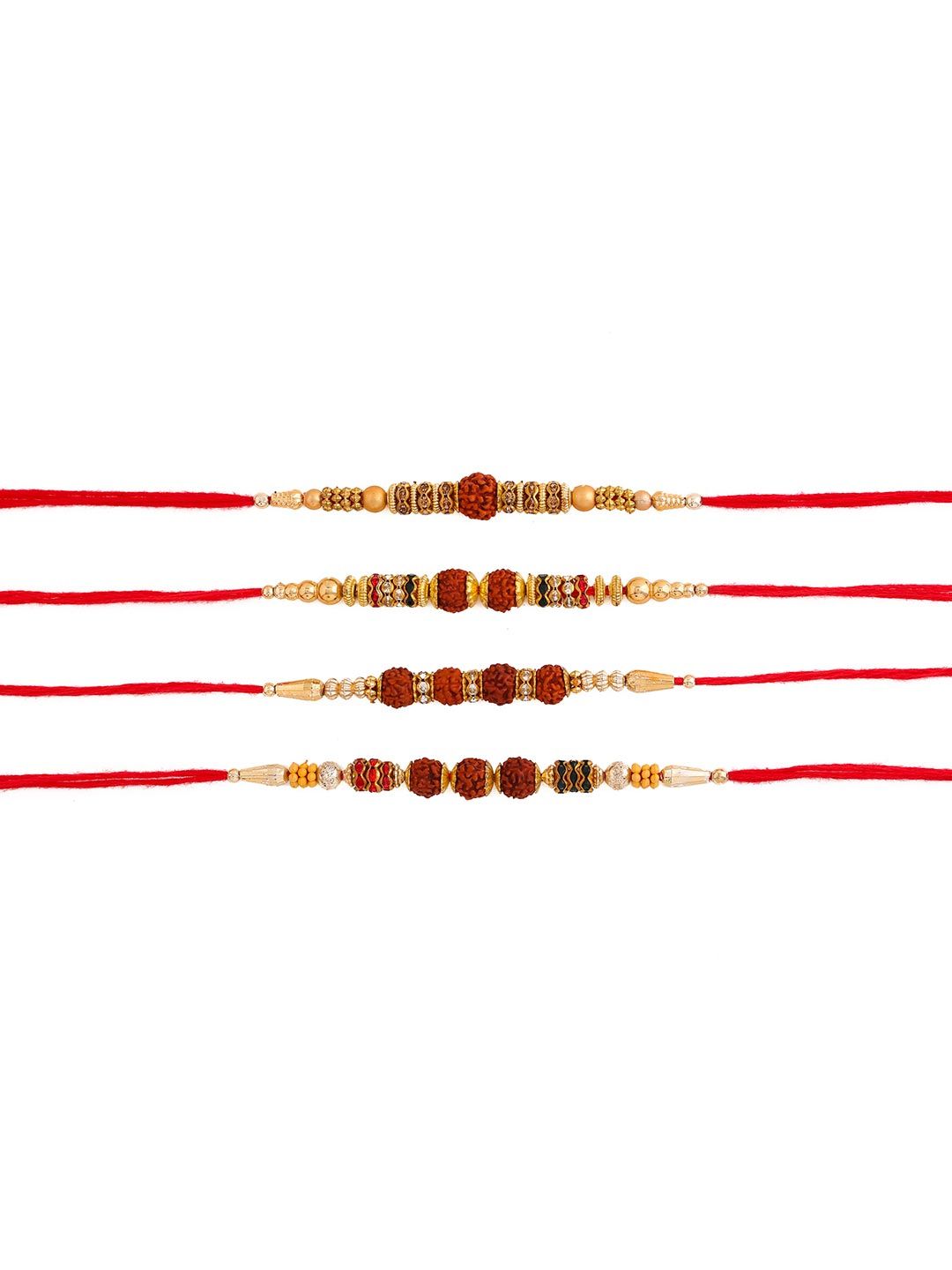 Voylla 4 Pcs Unisex Religious Rudraksha Rakhi Squad with Roli Chaawal Pack