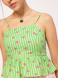DressBerry Dreamy-Daisy Printed Shoulder Straps Smocked Peplum Top
