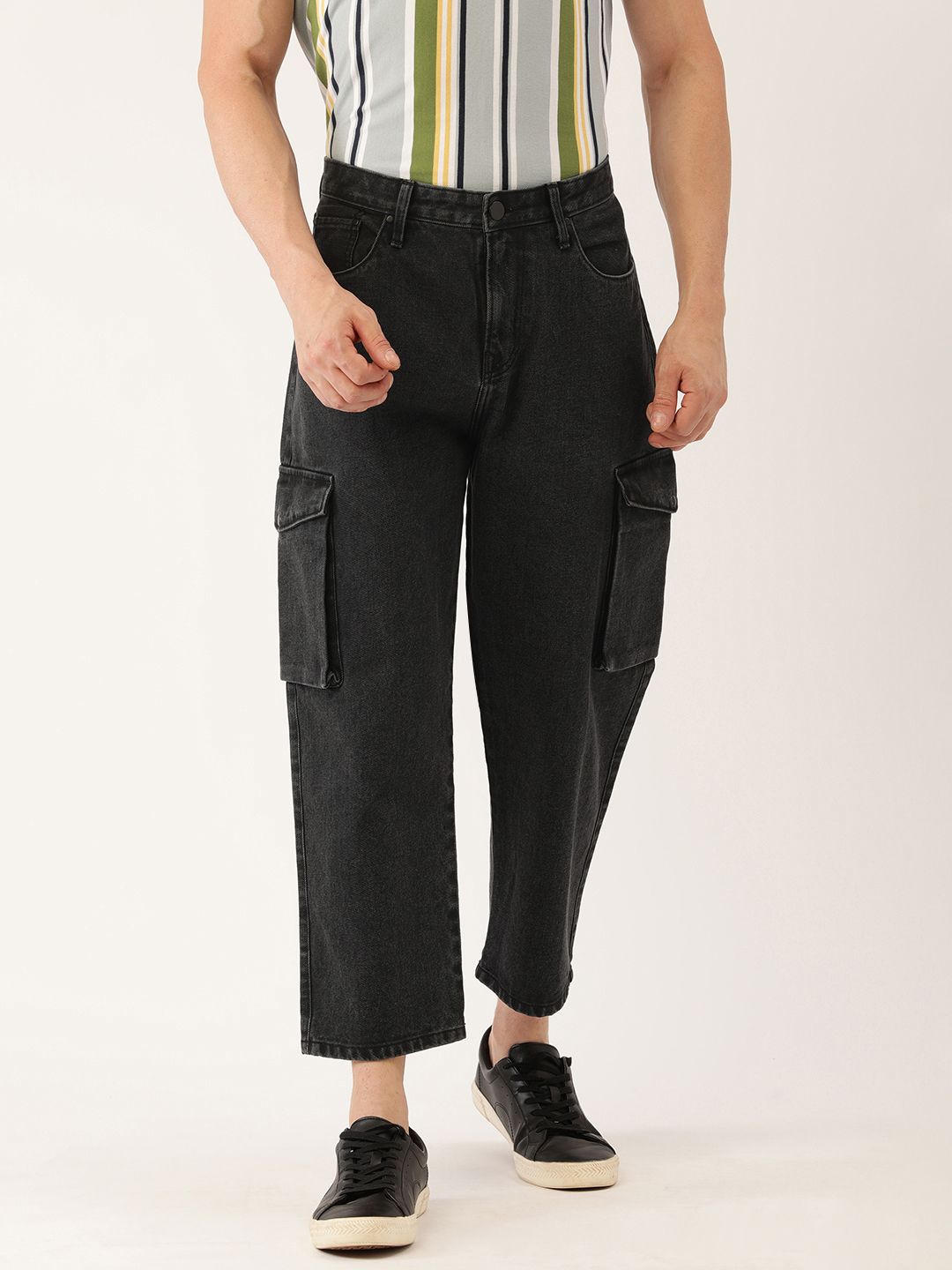 Bene Kleed Men Pure Cotton Loose Crop Cargo Jeans