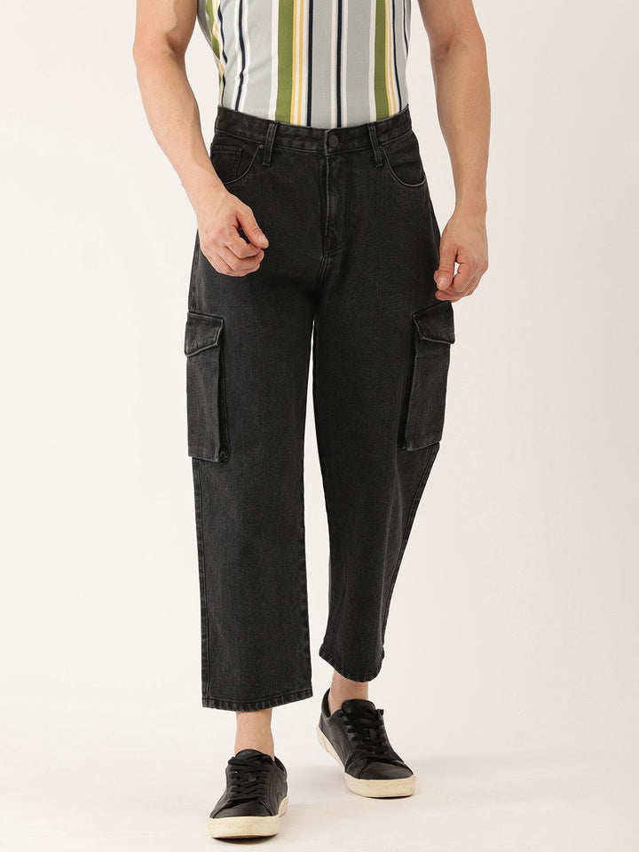 Bene Kleed Men Pure Cotton Loose Crop Cargo Jeans