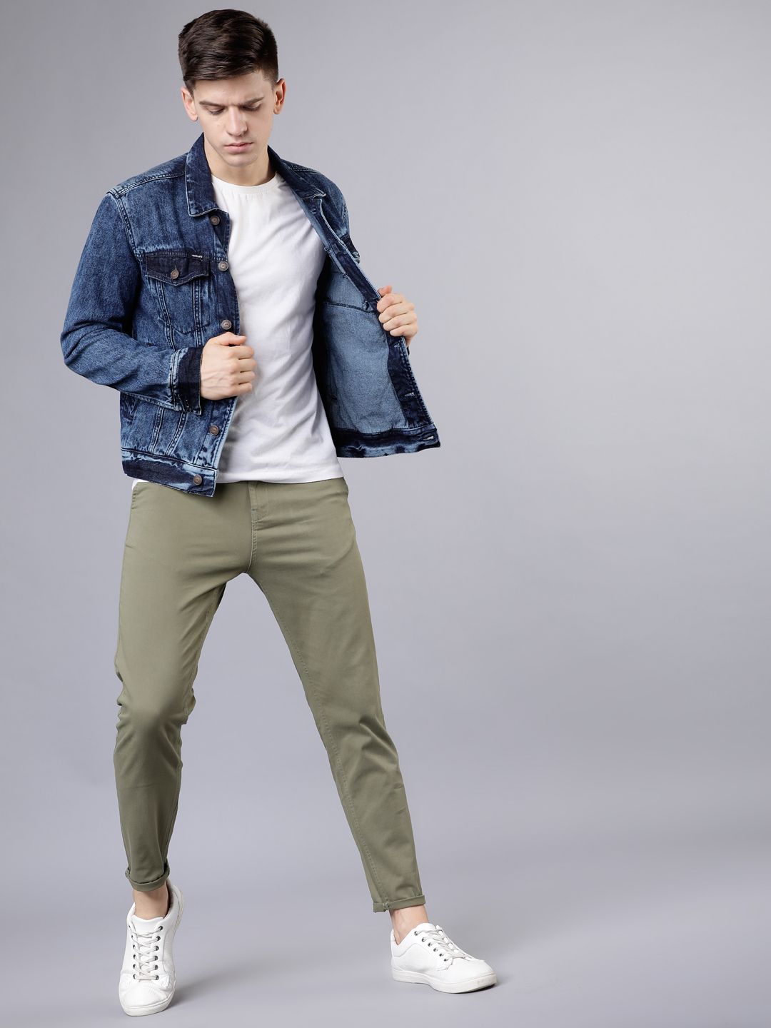 HIGHLANDER Men Olive Green Tapered Fit Ankle Length Chinos