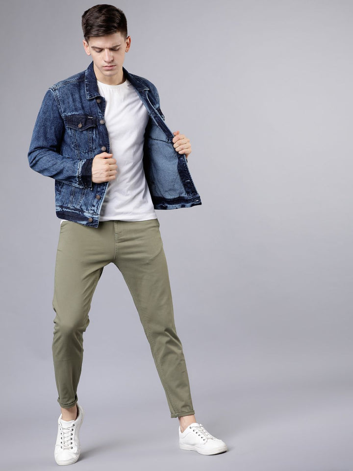 HIGHLANDER Men Olive Green Tapered Fit Ankle Length Chinos