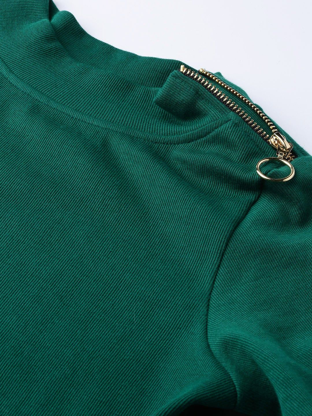 SASSAFRAS Women Green Ribbed High Neck Top