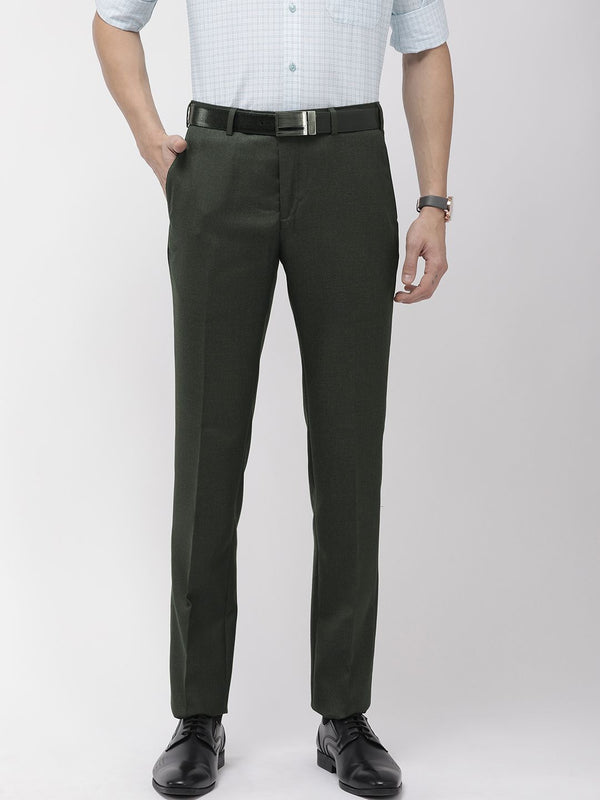 Raymond Men Green Slim Fit Solid Formal Trousers