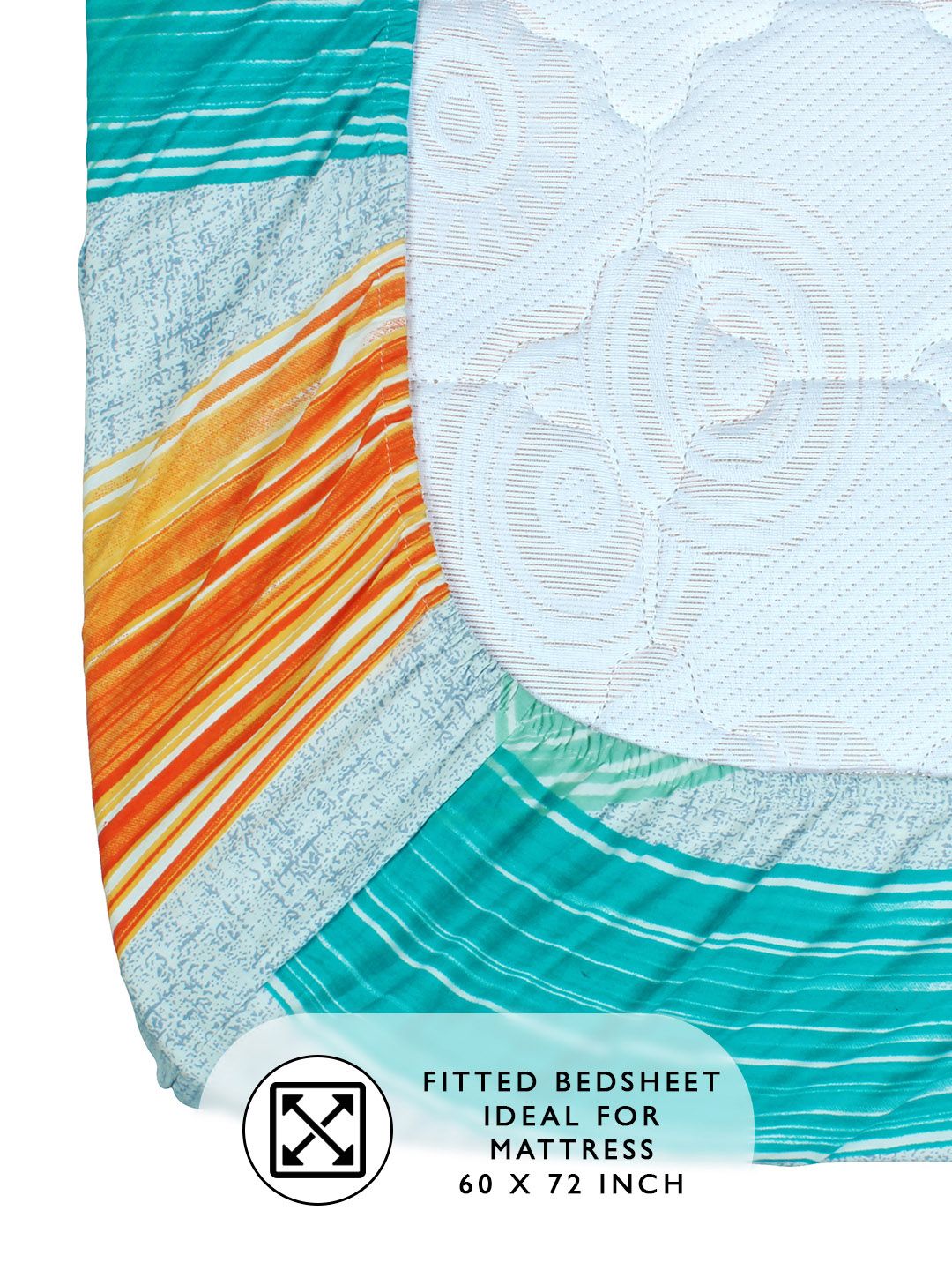 Story@home Arena White & Teal Printed 180 TC Fitted Queen Bedsheet With 2 Pillow Covers