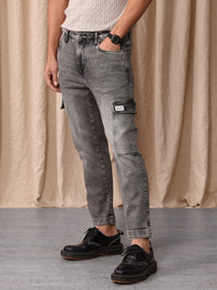 Mr Bowerbird Men Tapered Fit Mid-Rise Heavy Fade Cropped Stretchable Cargo Styles Jeans
