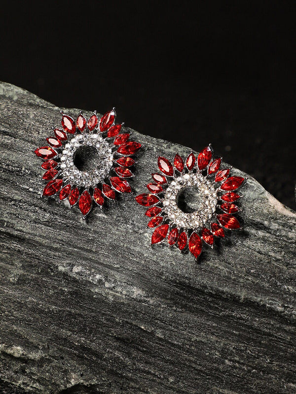 SOHI Silver-Plated Floral Studs Earrings