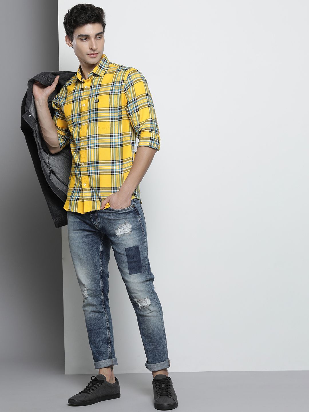 The Indian Garage Co Men Yellow Tartan Checked Casual Shirt