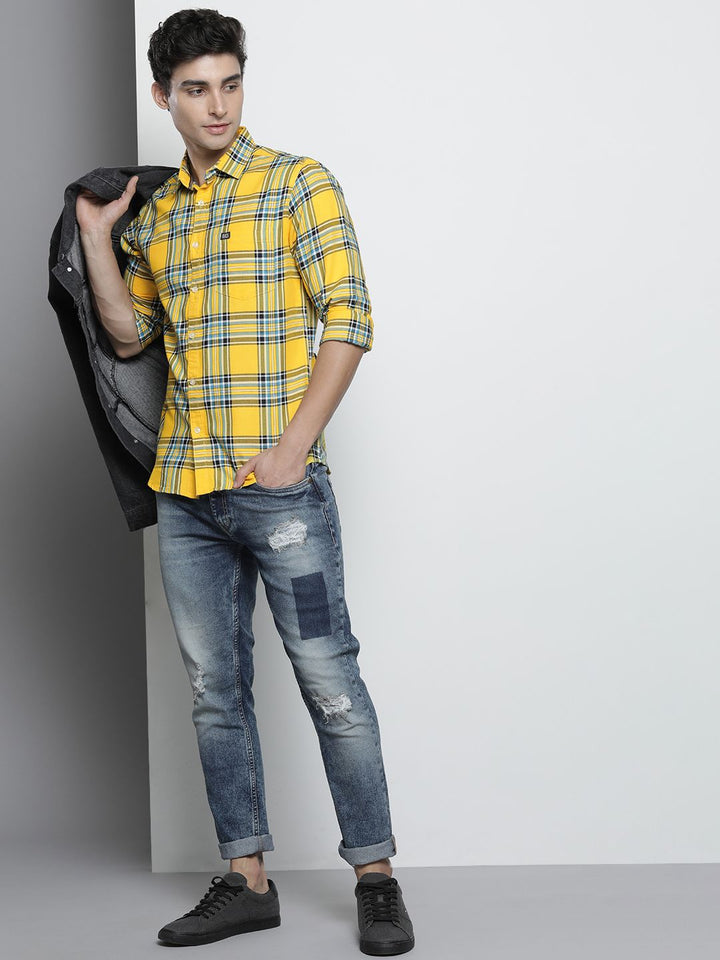 The Indian Garage Co Men Yellow Tartan Checked Casual Shirt