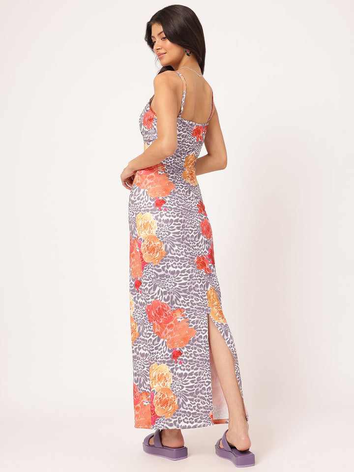 DressBerry Flirty & Fierce Printed Back Slit Maxi Dress