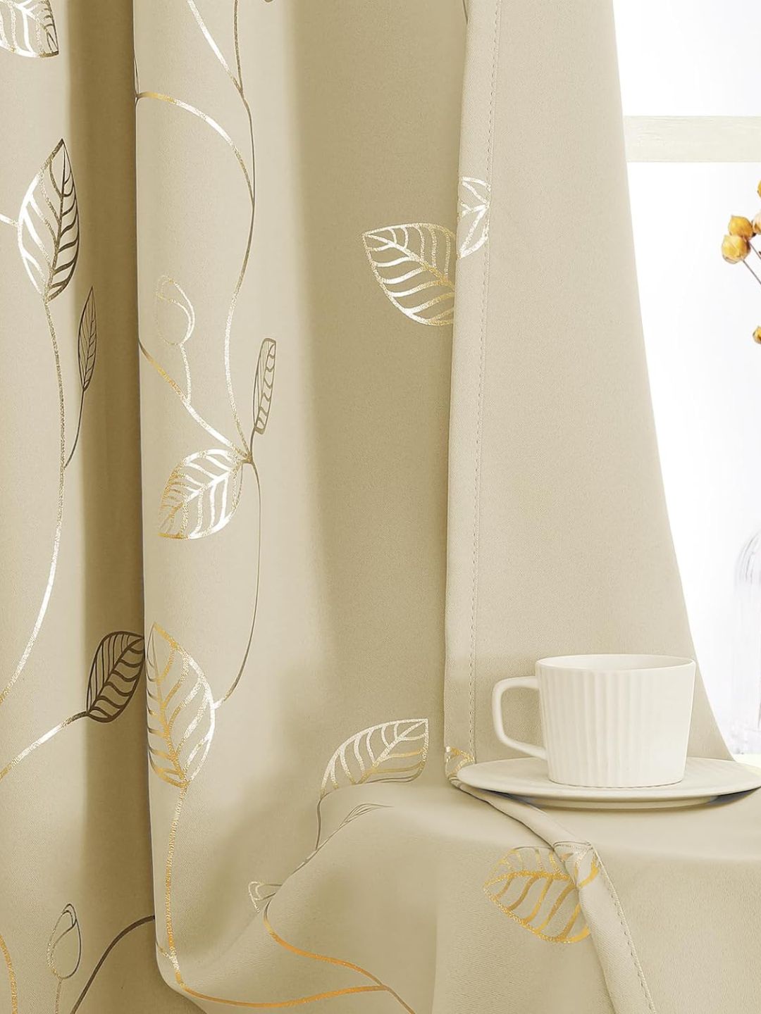 URBAN SPACE Beige Floral Printed Black Out Door Curtain