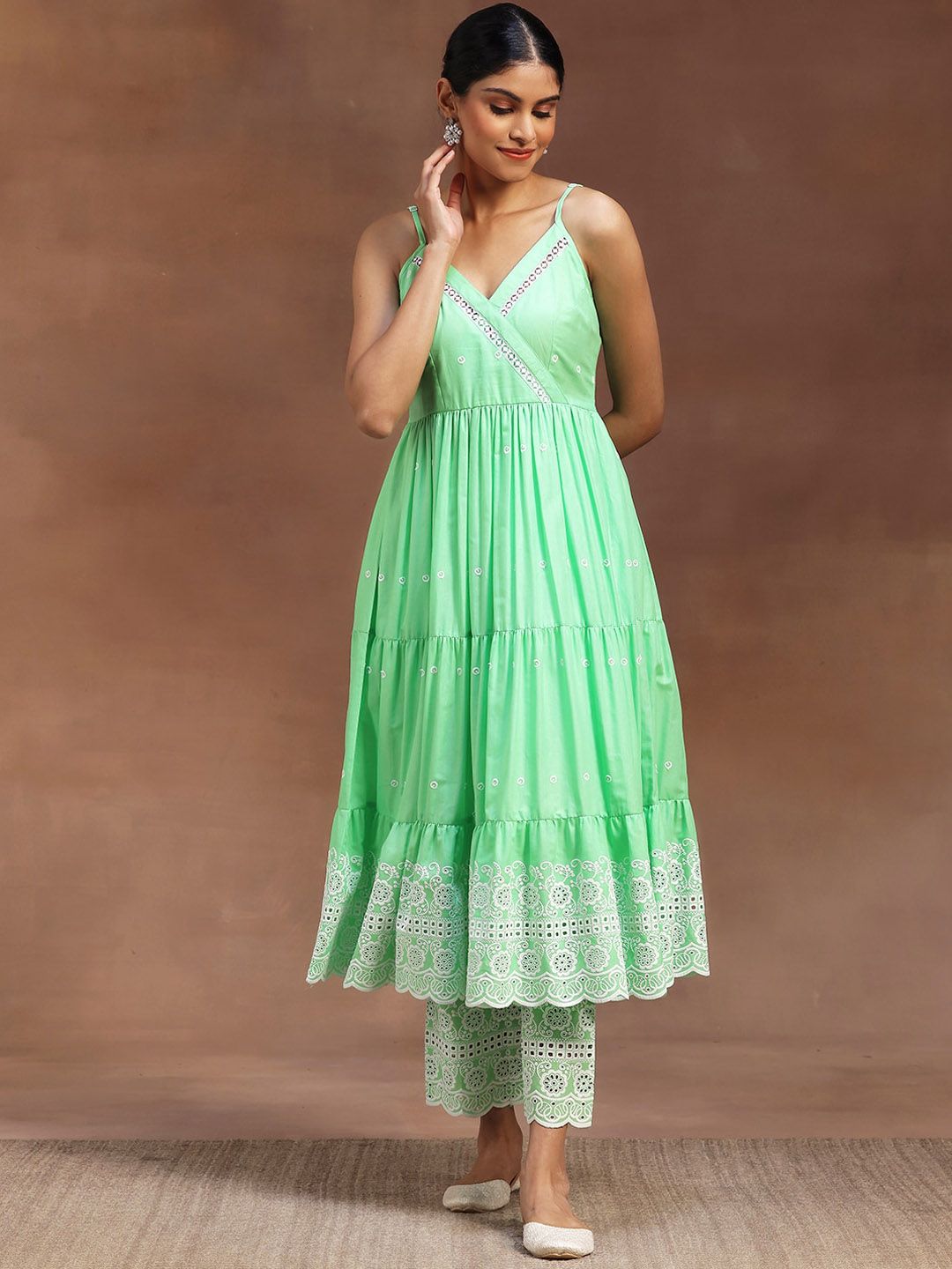 Libas Shoulder Strap Thread Work Pure Cotton Kurta with Trousers