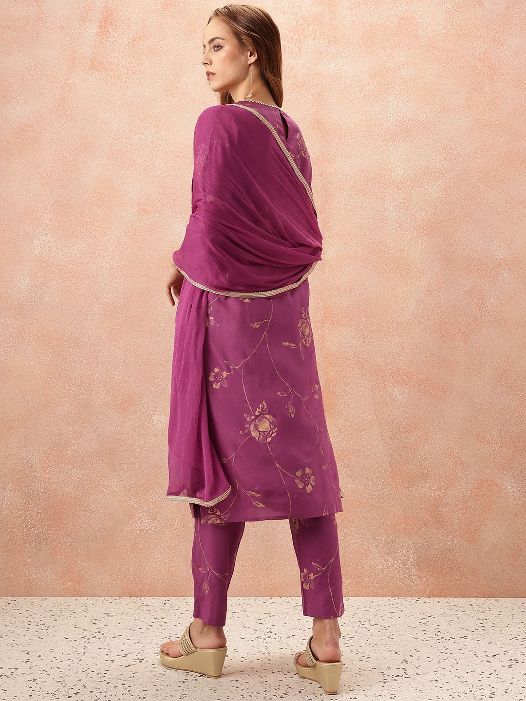 all about you Floral Printed Regular Gotta Patti Kurta with Trousers & With Dupatta