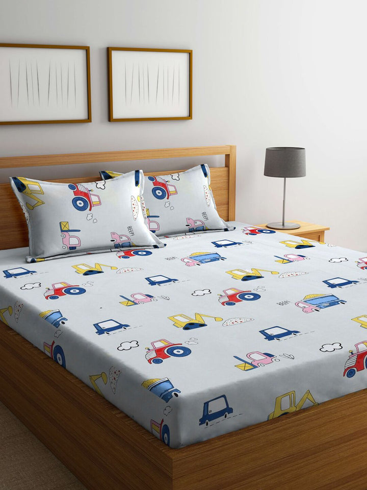 KLOTTHE White Conversational Cotton 300 TC King Cadar Halus dengan 2 Sarung Bantal-250 x 225 cm