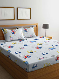 KLOTTHE White Conversational Cotton 300 TC King Cadar Halus dengan 2 Sarung Bantal-250 x 225 cm