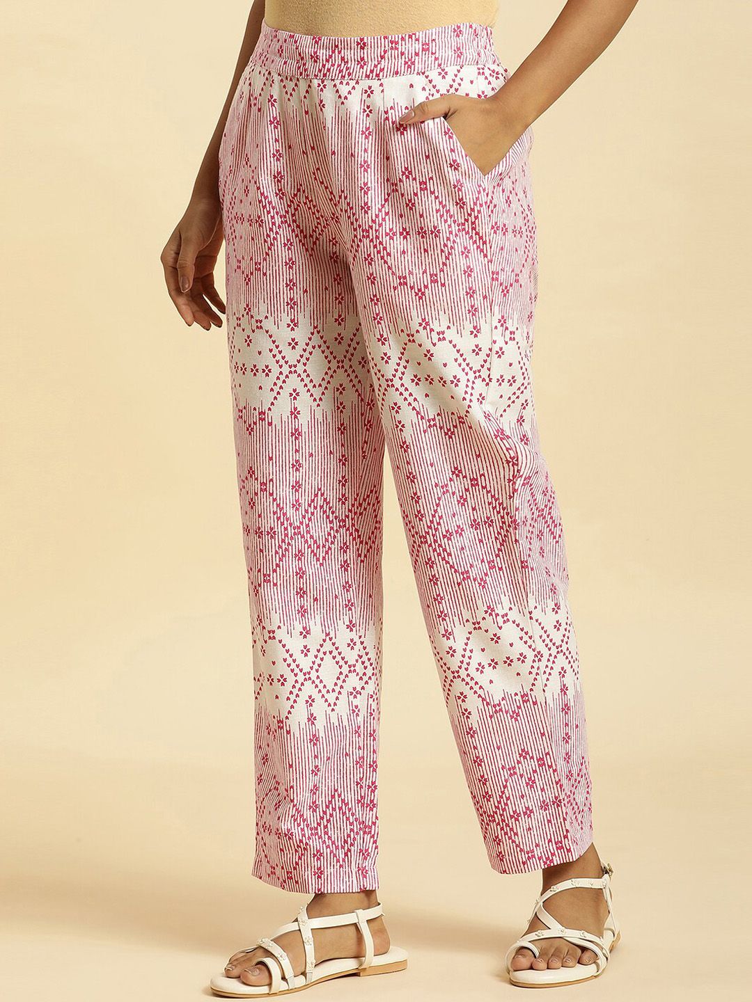 W Women Ethnic Motifs Printed Straight Fit Trousers