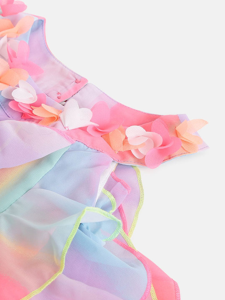 Nauti Nati Girls Pink & Blue Dyed Ruffled A-Line Dress