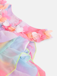 Nauti Nati Girls Pink & Blue Dyed Ruffled A-Line Dress