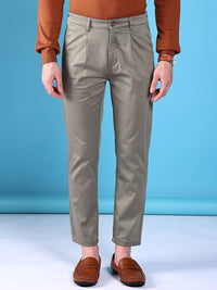 The Indian Garage Co Men Slim Fit Mid-Rise Pleated Cotton Chinos Trousers