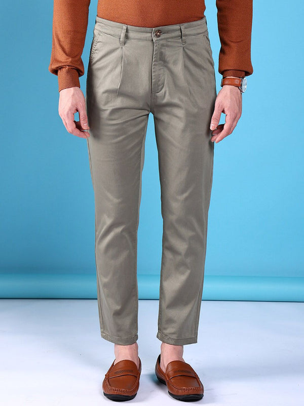 The Indian Garage Co Men Slim Fit Mid-Rise Pleated Cotton Chinos Trousers