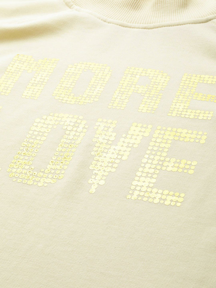 DressBerry Women Cream-Coloured & Gold-Toned Printed Sweatshirt