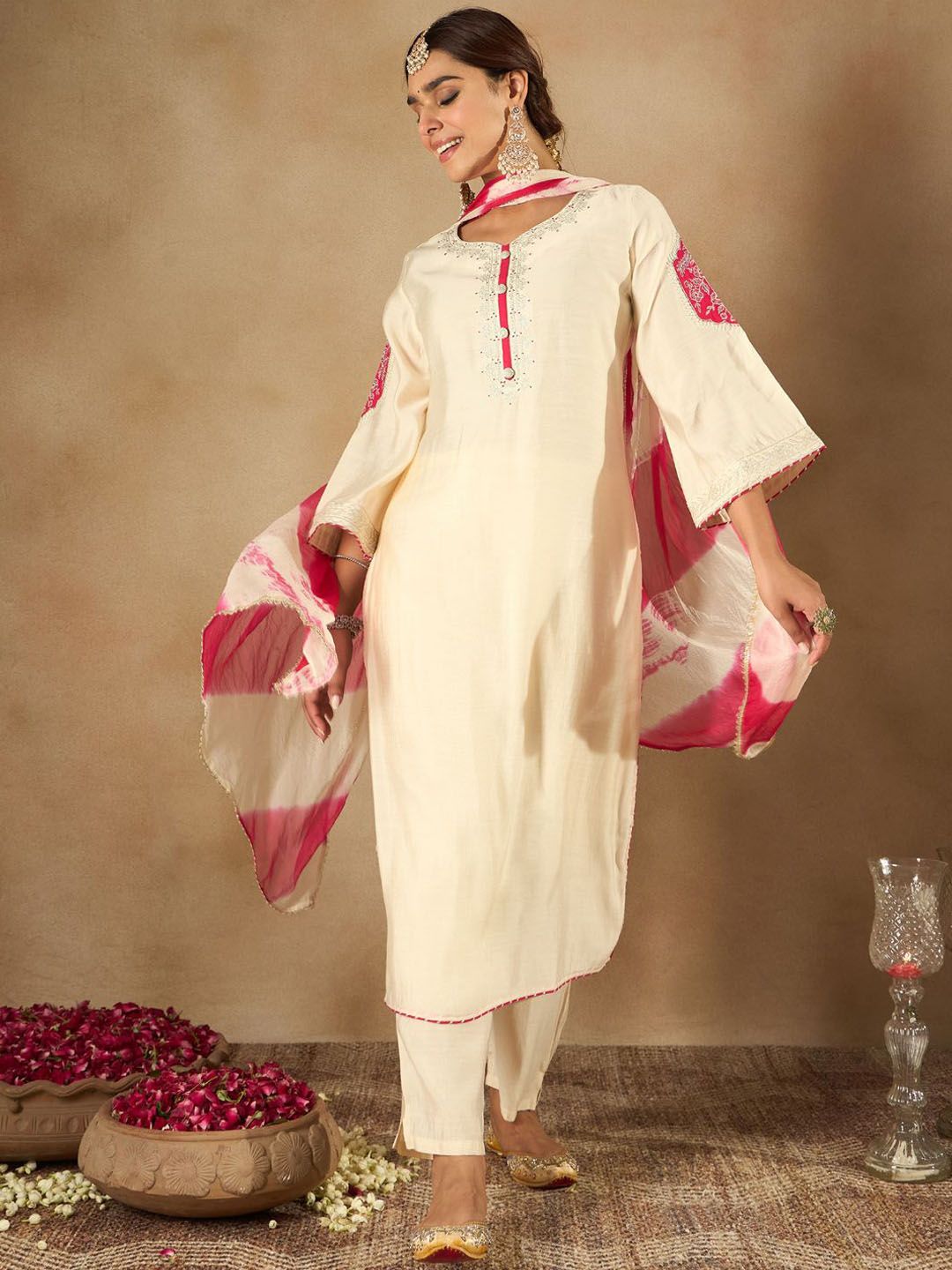 Indo Era Women Ethnic Motifs Embroidered Regular Kurta with Trousers & With Dupatta
