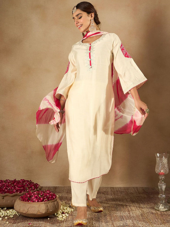 Indo Era Women Ethnic Motifs Embroidered Regular Kurta with Trousers & With Dupatta