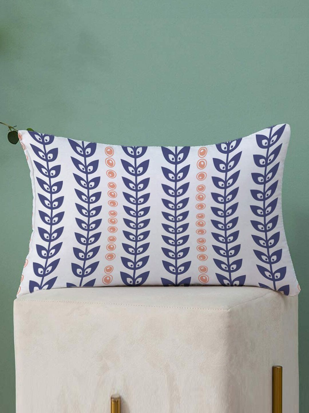 STITCHNEST Blue & White Set of 2 Floral 12" X 18" Rectangle Cushion Covers