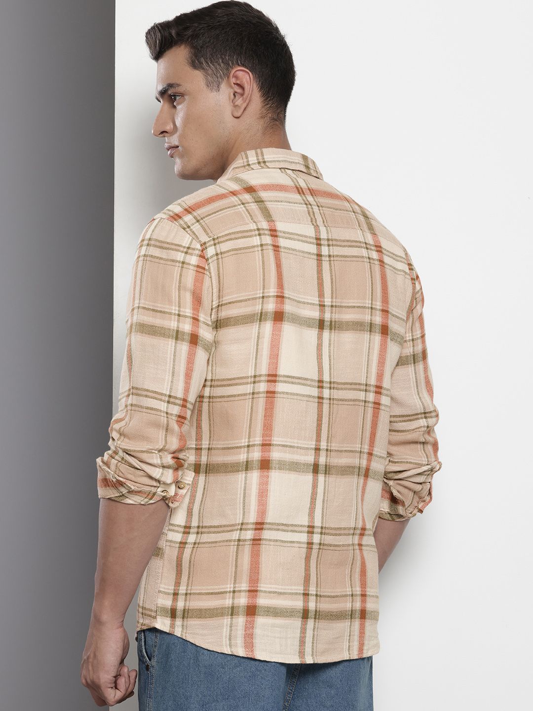 The Indian Garage Co Pure Cotton Slim Fit Checked Casual Shirt