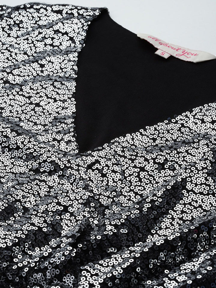 all about you Sequin Embellished Wrap Style Empire Dress