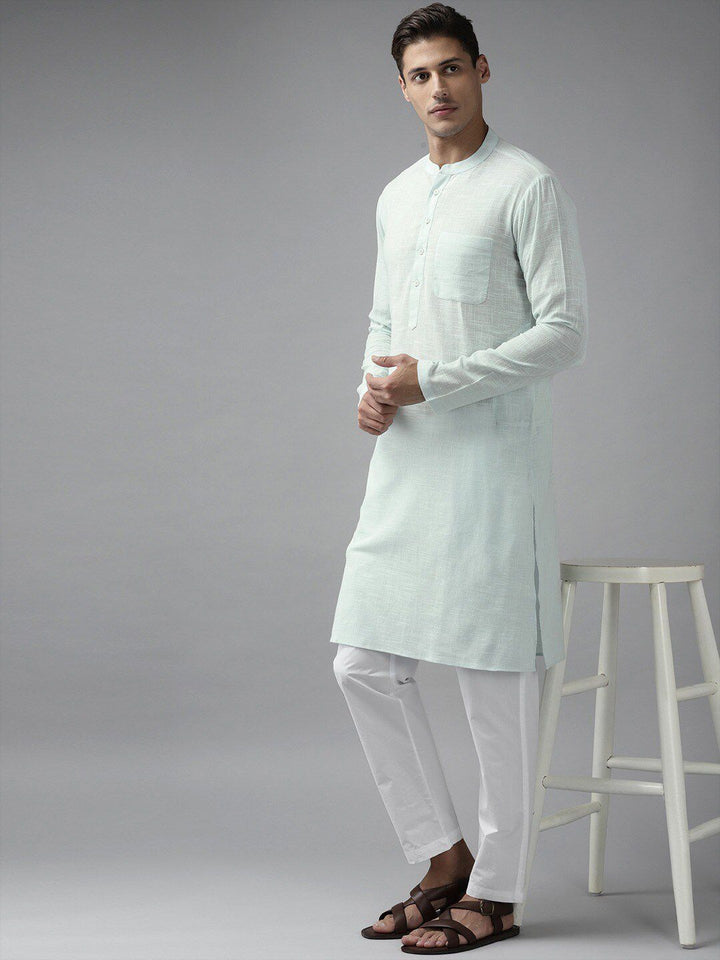 See Designs Men Green Yoke Design Thread Work Kurta