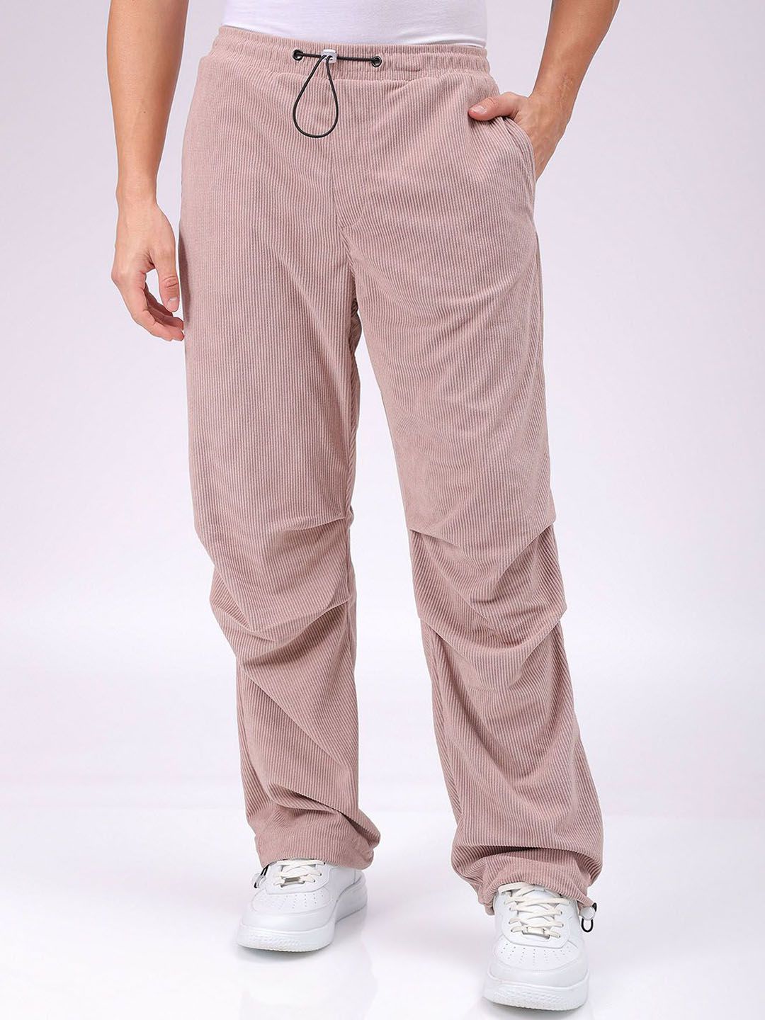 The Indian Garage Co Men Textured Tapered Fit Joggers Casual Trousers