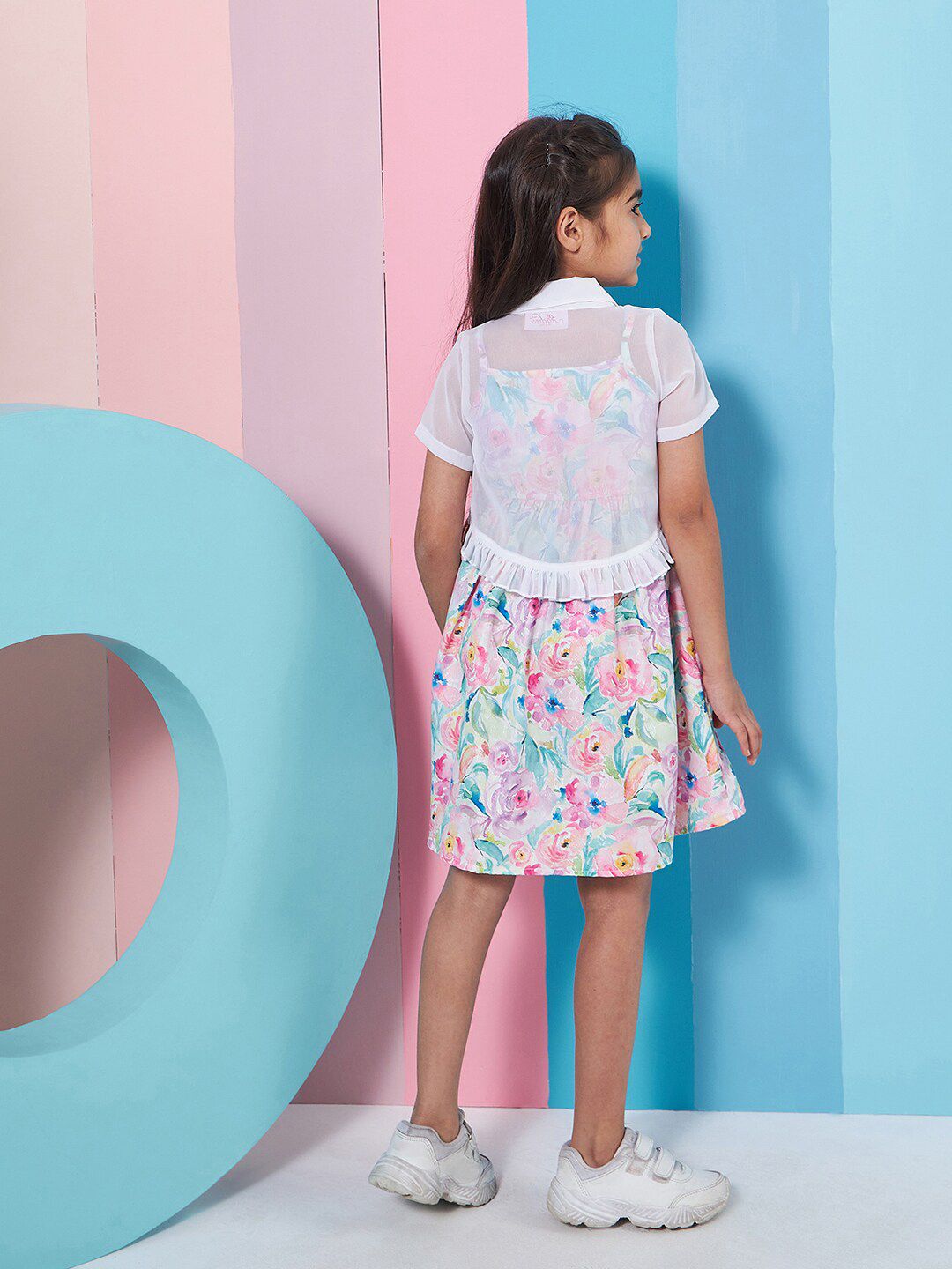 pspeaches Girls Floral Print Shoulder Strap Georgette Fit & Flare Dress