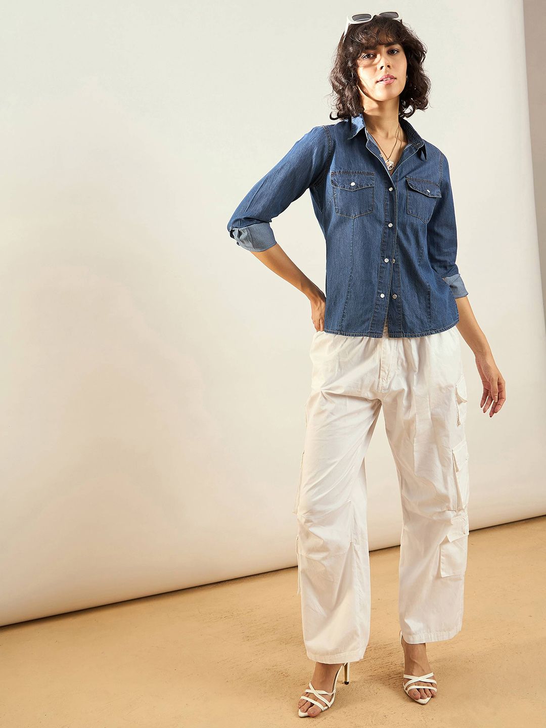 SASSAFRAS Blue Snap Button Placket Long Sleeves Casual Shirt
