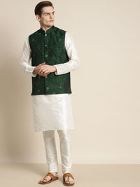 SOJANYA Men Off White Embroidered Mirror Work Kurta with Churidar